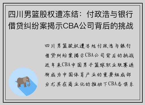四川男篮股权遭冻结：付政浩与银行借贷纠纷案揭示CBA公司背后的挑战