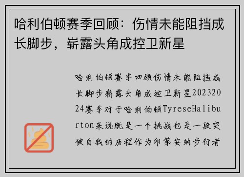 哈利伯顿赛季回顾：伤情未能阻挡成长脚步，崭露头角成控卫新星