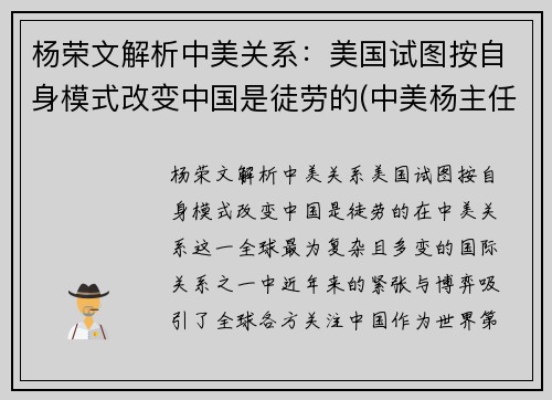 杨荣文解析中美关系：美国试图按自身模式改变中国是徒劳的(中美杨主任讲话视频)