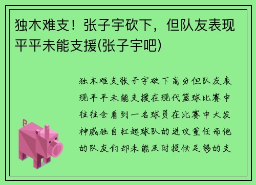 独木难支！张子宇砍下，但队友表现平平未能支援(张子宇吧)