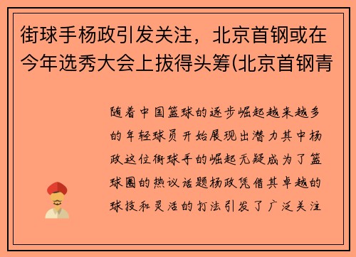 街球手杨政引发关注，北京首钢或在今年选秀大会上拔得头筹(北京首钢青年队杨策)